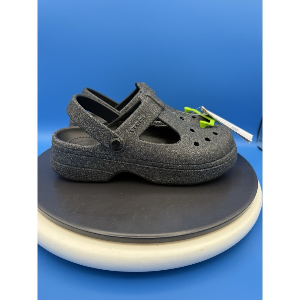 CROCS Kids Classic Black Glitter Mary Jane Clogs Size Junior 4 Slip On Sandals‎ - Picture 6 of 8